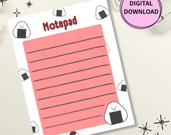 Uroczy notatnik Onigiri | Kawaii japońska strona z notatkami kulinarnymi (pobranie cyfrowe)