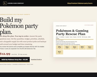 Personalized Pokémon Party Plan, Custom Budget, Shopping List, Timeline & Activities, Made-to-Order PDF