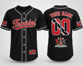Personalized Trinidad and Tobago Baseball Jersey, Stitched or Printed Flag Coat of Arms Team Shirt, Caribbean Pride Gift