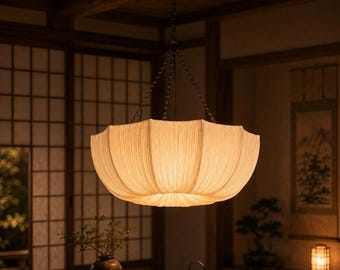 Wabi Sabi tygpendellampa, Japandi hängande taklampa, japansk järnkrona