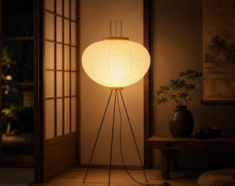 Japanese Rice Paper Floor Lamp, Wabi Sabi Japandi Standing Light, Zen Lantern