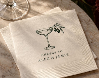 Illustrated Cocktail Napkins – Personalised 3-Ply Paper for Weddings and Events