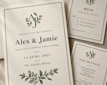 Personalised Wedding Invitation Suite – A6 Cards, RSVP and Plain Envelopes