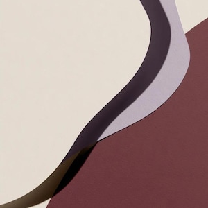 Layered unprinted menu-card mockups with curved paper edges in cream and muted burgundy tones. The arrangement shows contrasting paper shapes and soft shadows for a modern table-stationery design.