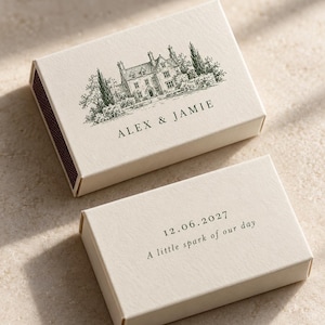 Personalised Venue Matchboxes, Illustrated Wedding Favours