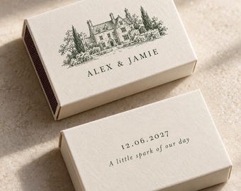 Personalised Venue Matchboxes, Illustrated Wedding Favours