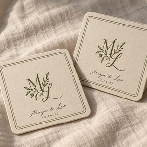 Personalised Square Wedding Coasters – Printed Monogram Paper Pulpboard