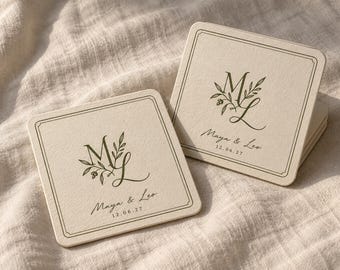 Personalised Square Wedding Coasters – Printed Monogram Paper Pulpboard