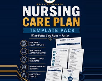 Nursing Care Plan Template Pack | Fill-In ADPIE Templates Worked Examples Diagnosis Reference Concept Map | Instant PDF