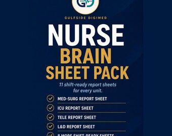 Nurse Brain Sheet Pack | 11 Printable Report Sheets Med-Surg ICU Tele L&D | Nurse Report Sheet | Instant PDF Download