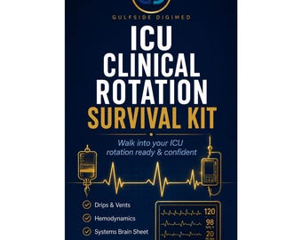 ICU Clinical Rotation Survival Kit | Nursing Student Guide to Critical Care, Drips, Vents & Hemodynamics | Brain Sheet + SBAR PDF