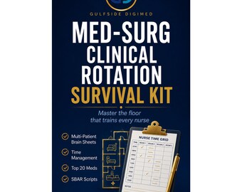 Med-Surg Clinical Rotation Survival Kit | Nursing Student Guide to Organizing 5-6 Patients | Brain Sheet, Meds & Red Flags PDF