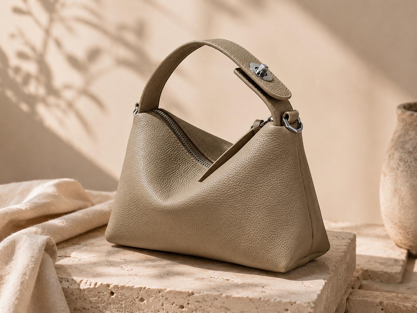 Genuine Leather Tote Bag, Top Grain Cowhide Shoulder Handbag, Minimalist Pillow Purse