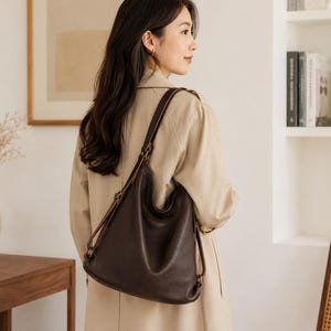 Genuine Leather Convertible Backpack Shoulder Bag, Urban Minimalist Style