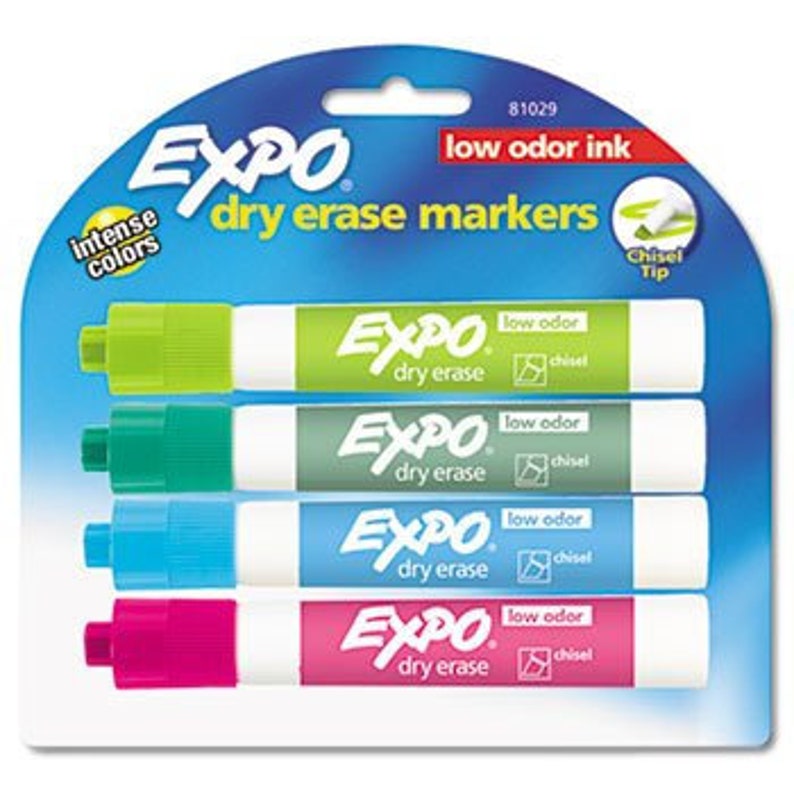 EXPO Low Odor Dry Erase Marker with Intense Colors /& Chisel Tips