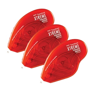 May include: Three red Tombow Xtreme Permanent Adhesive tape dispensers. Each dispenser has a clear window showing the tape inside.