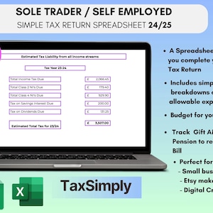 Tax Estimator for UK Self Employed Individuals |  HMRC Self Assessment Tax Sole Trader 24/25 | Income & Expense Tracker | Tax Return Toolkit