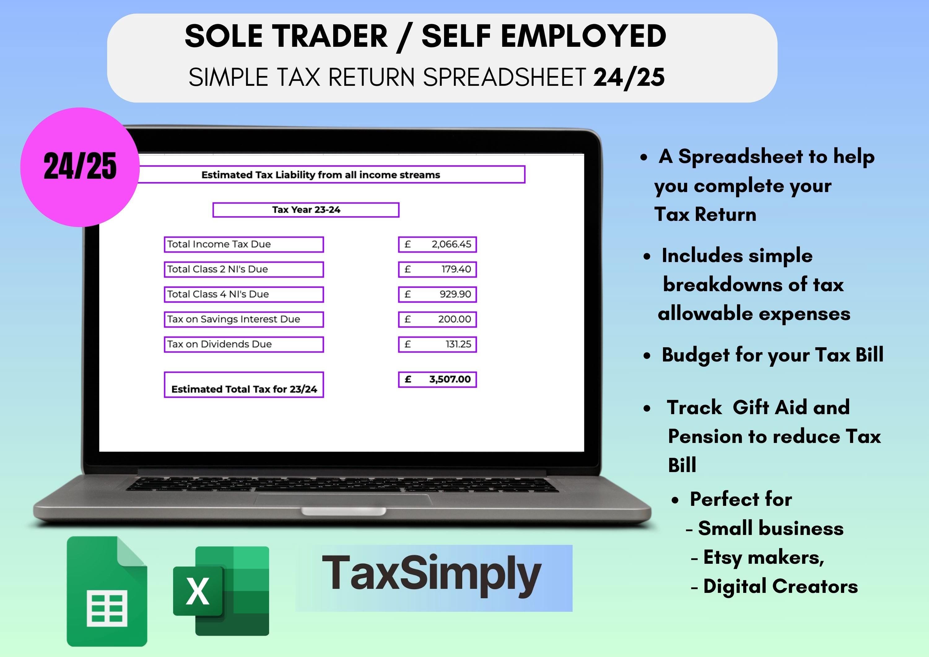 英国税の自己申告スプレッドシート | 英国個人事業主向け簿記ツールキット | 収入・支出トラッカー + 税金見積もり | 英国自営業 | - Etsy  日本