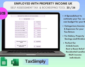 UK Tax Spreadsheet Property | HMRC Self Assessment 25 26 | Tax Calculator Property Income | Bookkeeping Toolkit | Air BnB | Landlord Tool
