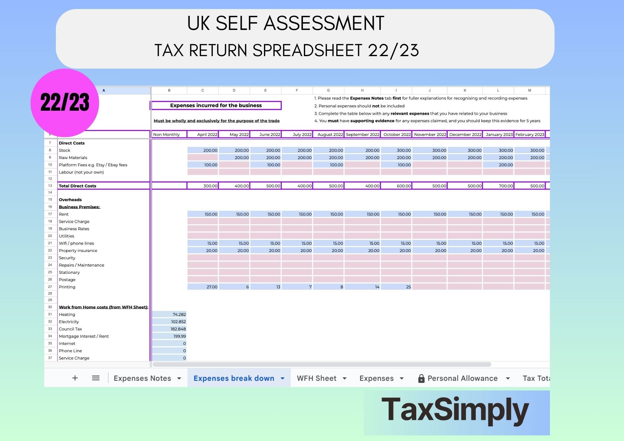UK Self Assessment Tax Calculation Spreadsheet For Self Employed uk-self-assessment-tax-calculation-spreadsheet-for-self-employed