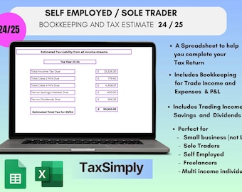 HMRC Tax Calculator + Bookkeeping Tool | Self Employed | Sole Trader | UK Tax Return Self Assessment | 24 25 | Profit & Loss | MTD 2025