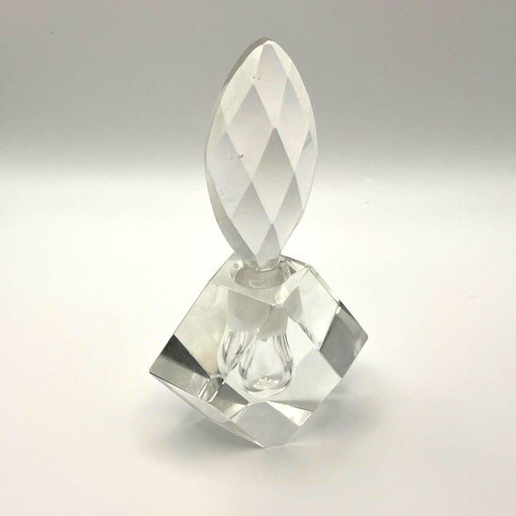 Cut Crystal Faceted Glass Perfume Bottle Matching Stopper