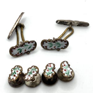 Ladies Enamel Buttons Victorian Edwardian Floral Cuffs Studs Set 6 Pieces