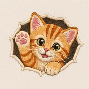 Peeping Cat Machine Embroidery Design, Cute Orange Tabby Kitten Stitch File, Funny Animal Patch Style Instant Digital Download