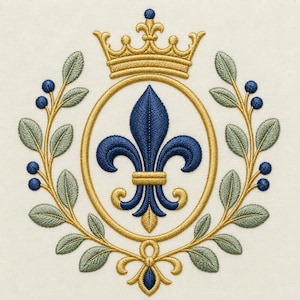Fleur de Lis Embroidery Design, Crown Wreath Heraldic Pattern, Botanical Machine File (Digital Download)