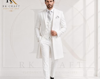White Tuxedo Suit for Men, 3 Piece Wedding Suit, Groom Tailcoat, Formal Wedding Tuxedo, White Groom Suit, Luxury Men Suit