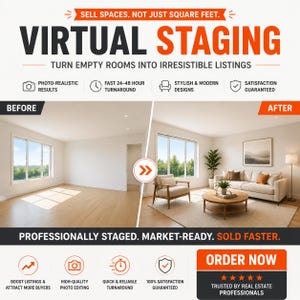 Virtual Staging Service Real Estate Photo Editing Empty Room Transformation Home Staging Furniture Placement Property Listing Enhancement