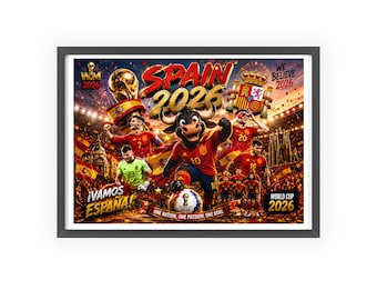 Spain 2026 Soccer Collage Poster with Wooden Frame | Vamos España World Cup Art