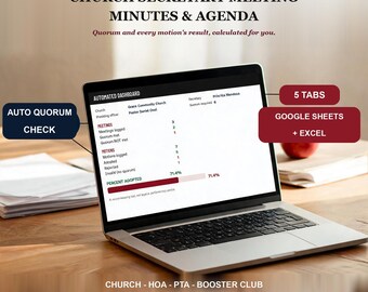 Sjabloon voor notulen van de kerkraad, Google Sheets Excel, automatische quorumtracker