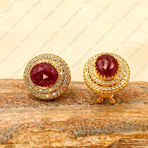 Lab Grown Diamond Halo Stud Earrings, Oval Ruby Earrings, July Birthstone Earrings, Anniversary Gift for Her, 14K Gold Ruby Earrings