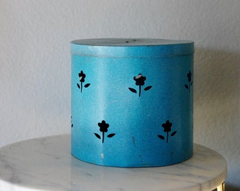 Vintage Blue Tin Container with Floral Shaped Cut Outs, Vintage Biscuit Cookie Tea Tin