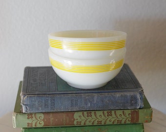 Pair of Vintage Termocrisa Yellow Striped Milk Glass Bowls, Vintage Kitchen Retro Dishes