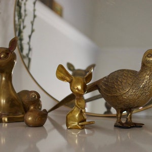 Vintage Brass Animal Figurines - Brass Laying Doe, Brass Mouse, Brass Duck, Brass Pheasant