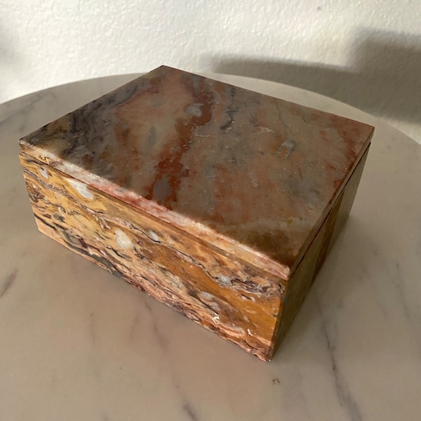 Pink Marble Lidded Box, Marble Jewelry Box, Stone Catch All