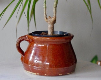 Antique Glazed Confit Pot, Studio Pottery Planter, French Kitchen Storage, Glazed Bowl, Ceramic Stoneware Pot, Brown Red Shades