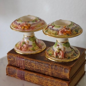 Antique Capodimonte Cherub Candle Holders, Vintage Putti Angels Candlestick Holders