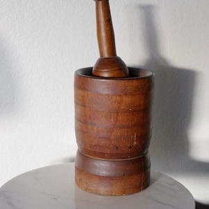 Large Antique Primitive handmade turned wooden spice Mortar and Pestle Grinder