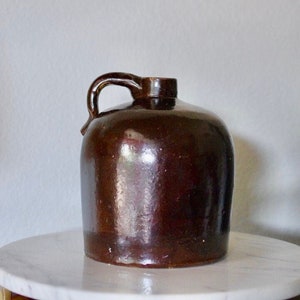 Antique Stoneware Jug, farmhouse decor, crock jug, dark brown stoneware jug pitcher crock, rustic farmhouse