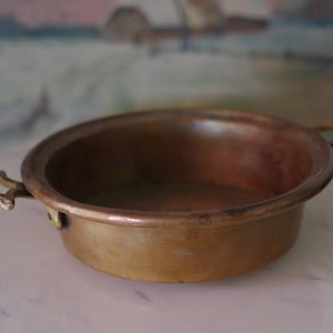 Antique Small Copper Pan with Brass Handles
