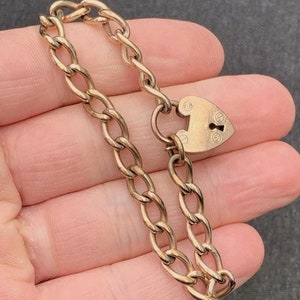 Gold Plated Victorian Padlock Clasp Curb Bracelet, Heart Padlock Clasp Bracelet