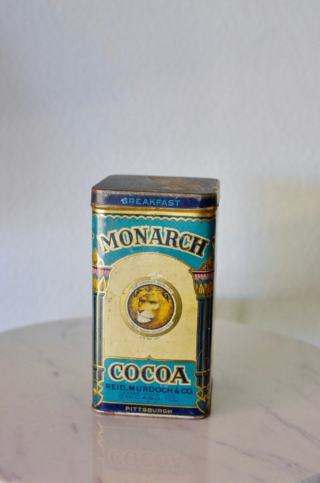 Vintage Monarch Cocoa Tin, Monarch Breakfast Cocoa Container, Reid