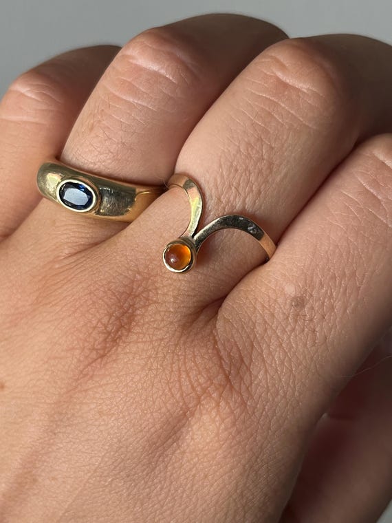 Vintage 9k Gold Cabochon Citrine Wishbone Ring, Vintage Curvy Stacking Ring Band, Size 8
