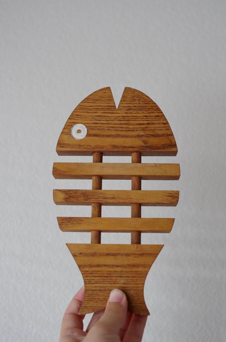 Vintage MCM Wood Fish Pot Holder Mid Century Wooden Fish Bone Etsy