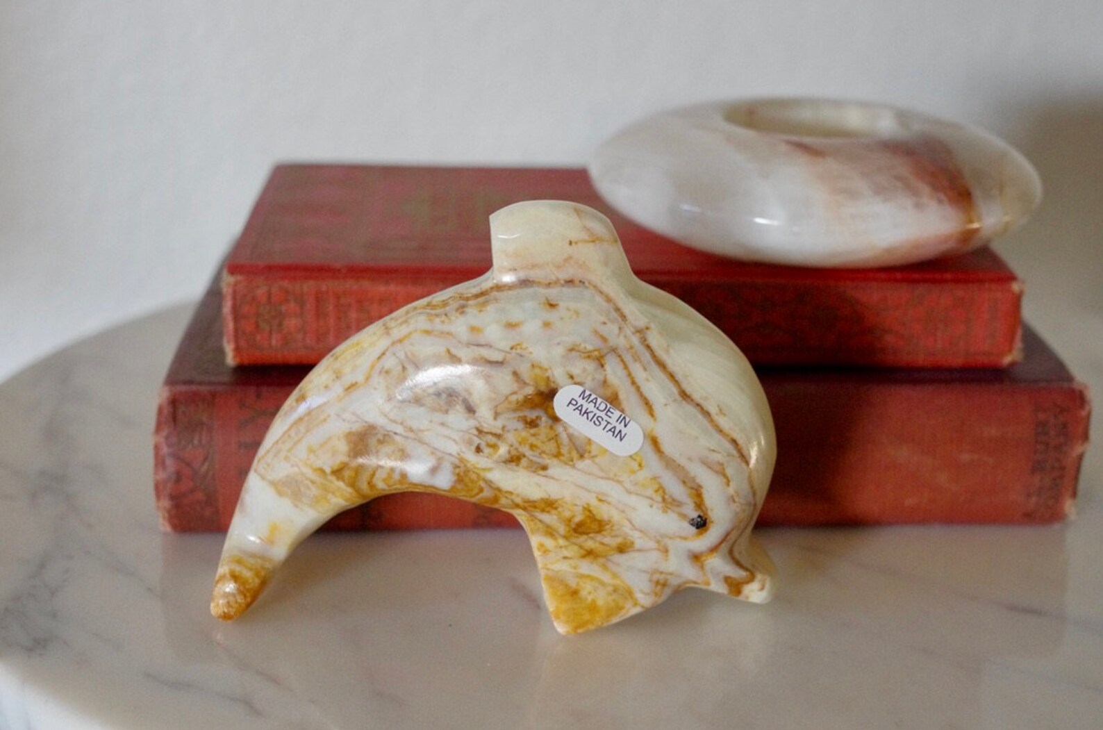 Onyx Dolphin and Votive Candle Holder, Stone Dolphin Figurine, Stone