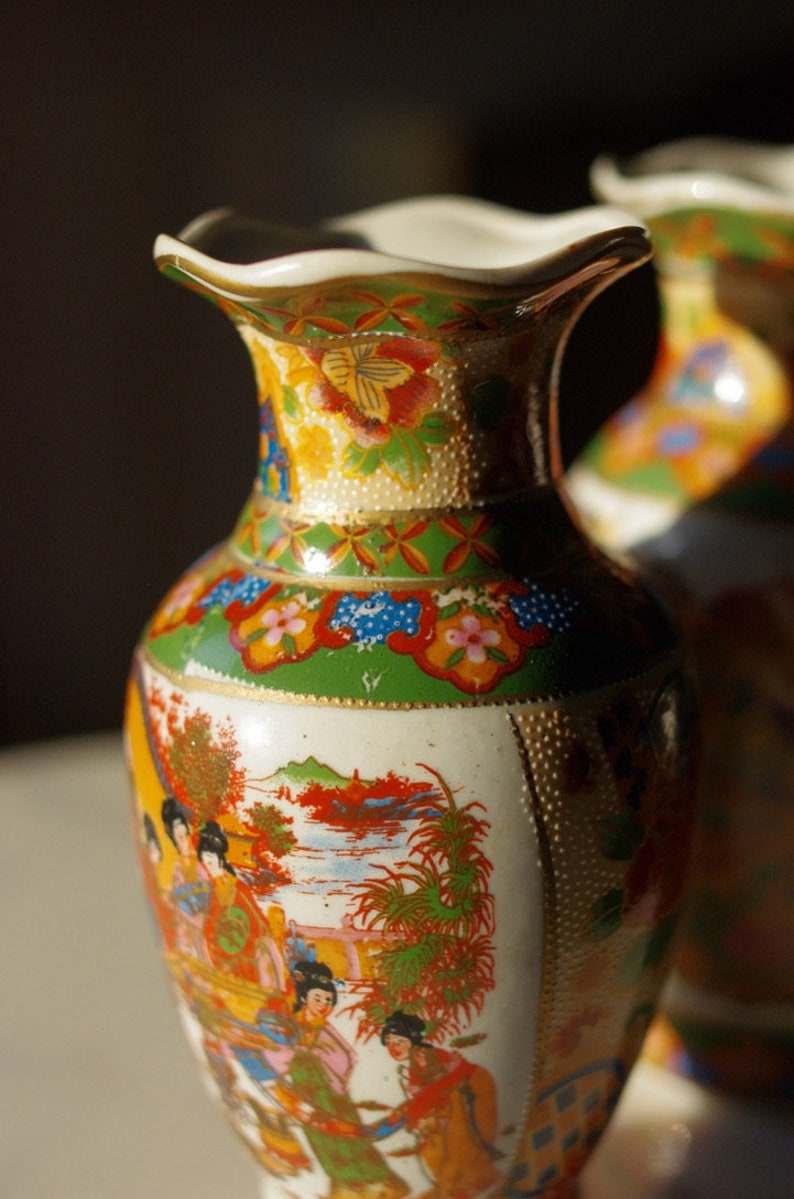 Pair of Vintage Asian Vases, Geishas Vase, Peacock Vase Urn Etsy