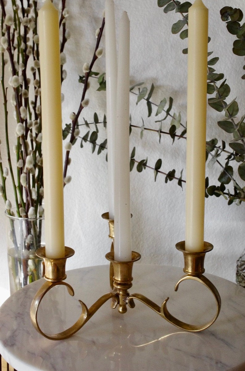 Vintage Brass Candelabra, Brass Candle Holder, 4 Candlestick Holder Centerpiece image 3